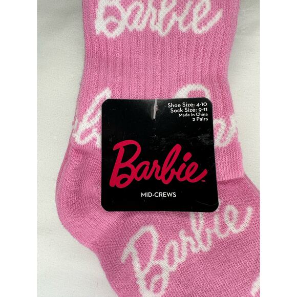 Barbie Pink & Striped Mid-Crew Socks (2 Pairs) Size 4-10 Shoe, 9-11 Sock - Picture 3 of 3